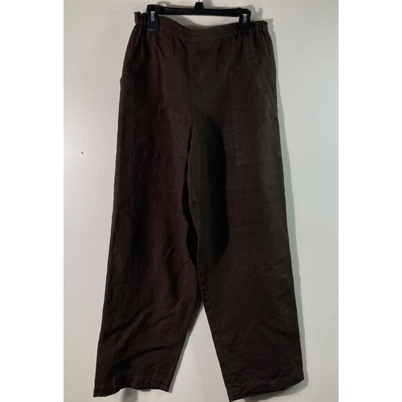 Womens Shirin Guild Wide Straight Leg Linen Pants Stretch Waist Pockets S Brown - Picture 1 of 9